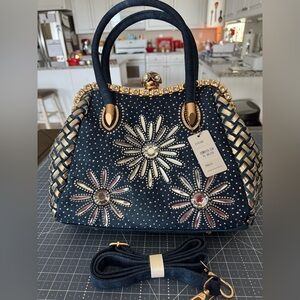 GORGEOUS BLING rhinestone dark denim flower purse!! BRAND NEW!!